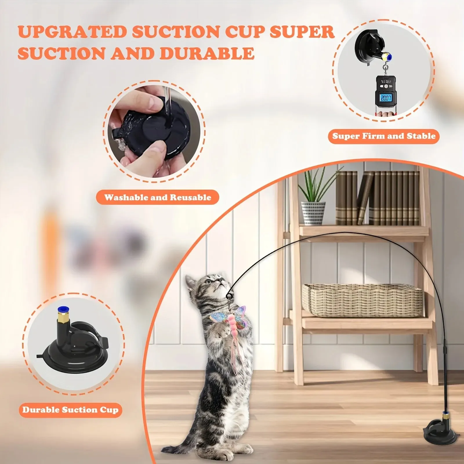 suction cup cat teaser toy with bell & feather wand suction cup cat teaser toy with bell & feather wand