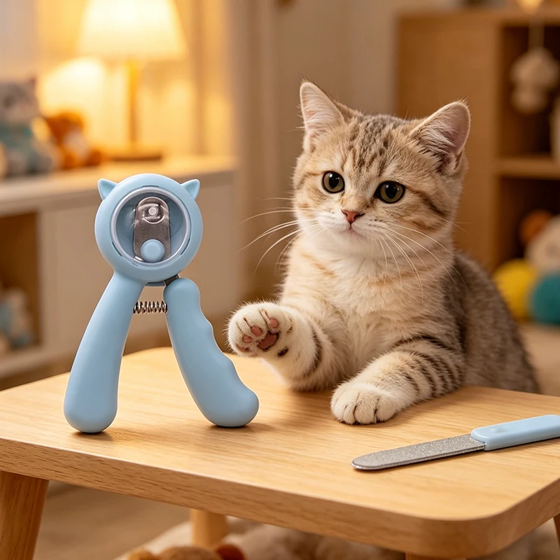 cat shaped pet nail clippers with splash guard & nail file cat shaped pet nail clippers with splash guard & nail file