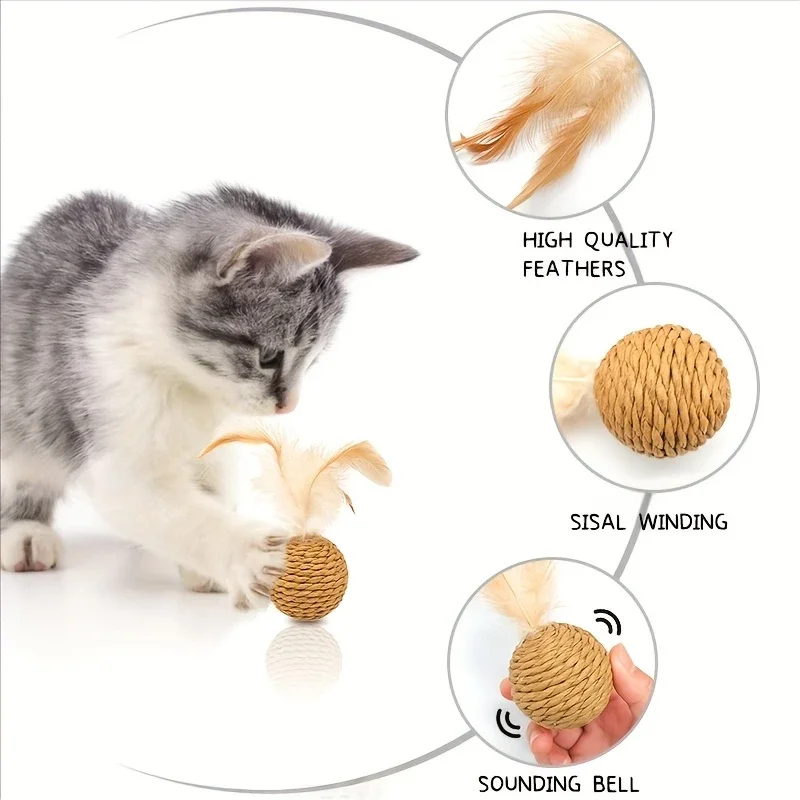 interactive rattan ball & feather wand cat toy with bell interactive rattan ball & feather wand cat toy with bell