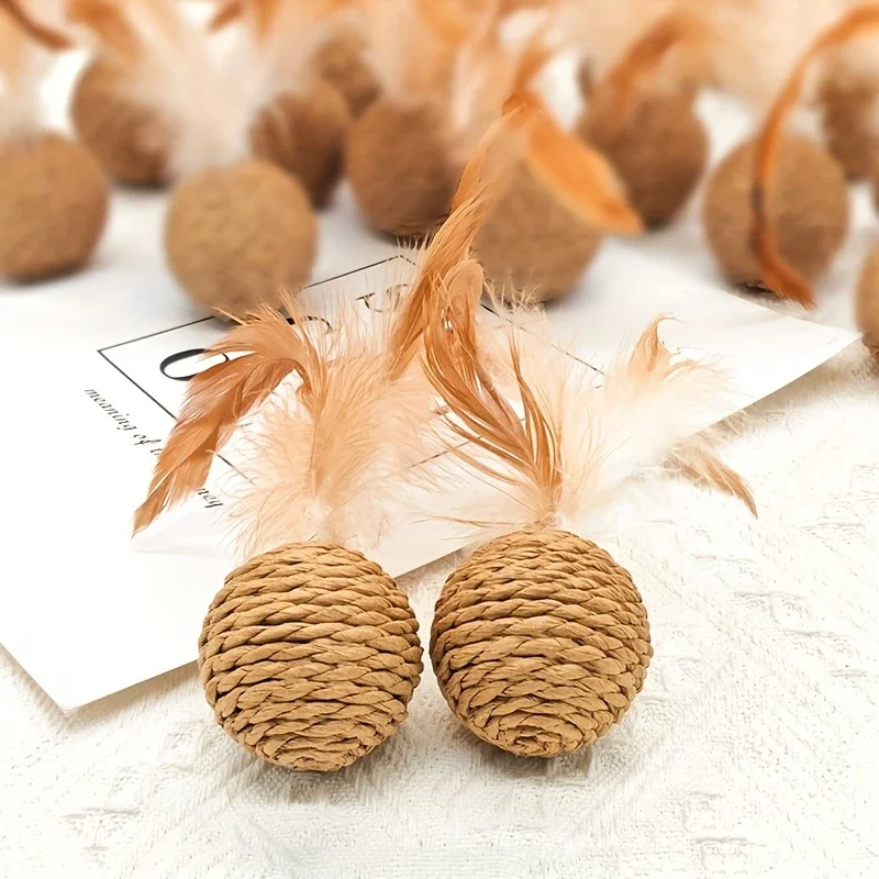 interactive rattan ball & feather wand cat toy with bell interactive rattan ball & feather wand cat toy with bell